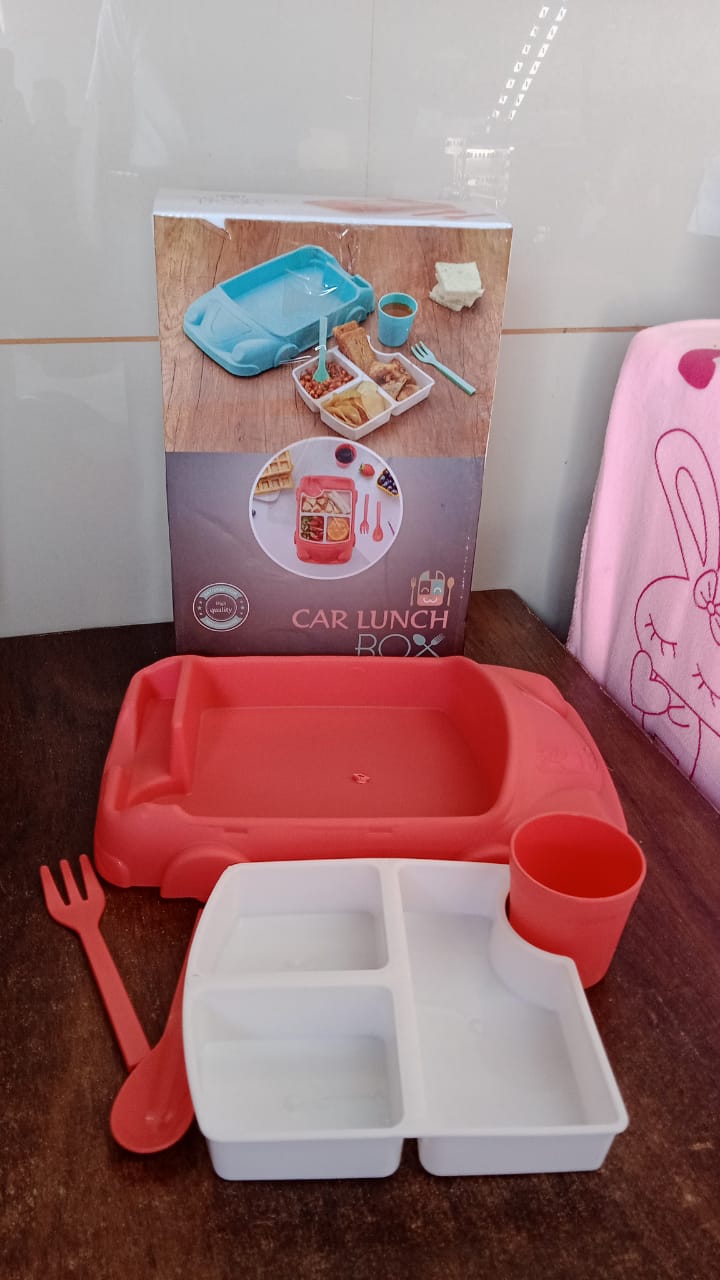 Kids Car Lunch Box Set – 4 Pcs Dinnerware & Suction Plate | Lunchie Bunchie