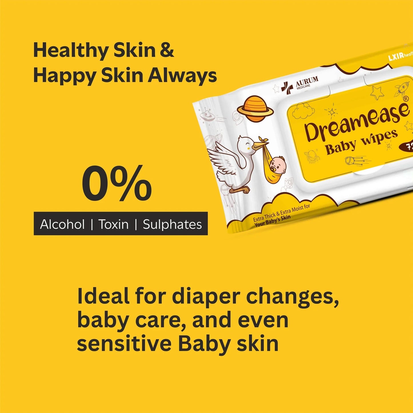 Dreamease Baby Wipes for Newborns | Extra Thick & Moist, pH Balanced, Alcohol-Free