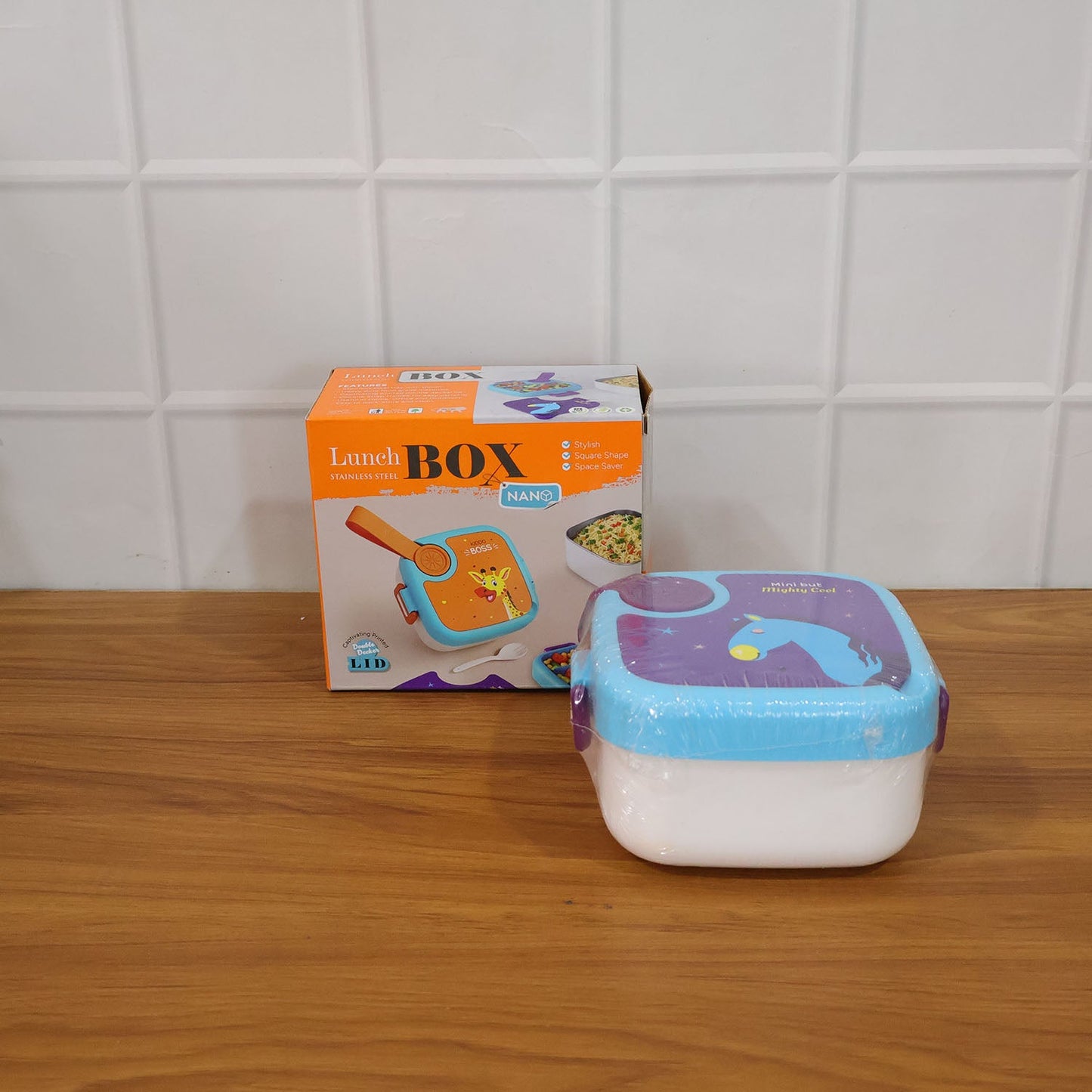 Kids Cartoon Lunch Box – Leak-Resistant Giraffe Print with Stainless Steel Tray