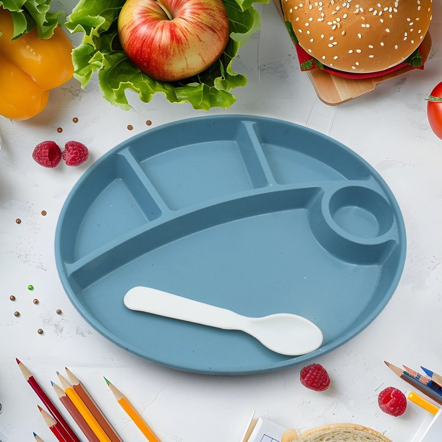 Biodegradable Kids Plate – 5-Compartment, BPA-Free | Jiaqi