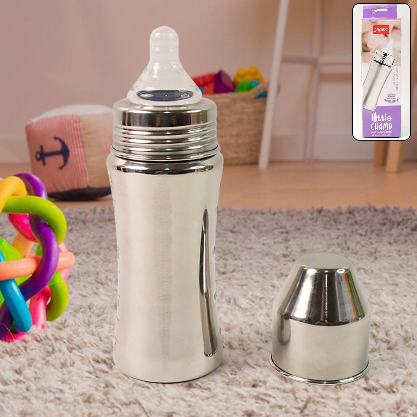Stainless Steel Baby Feeding Bottle – 250ml Durable & Anti-Colic