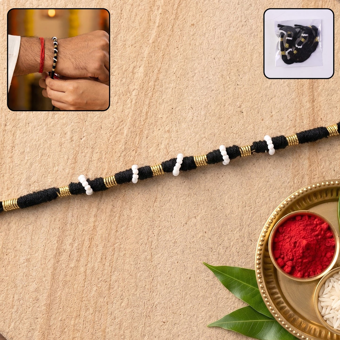 Handmade Pearl Beaded Rakhi – Traditional Ethnic Thread for Festivities