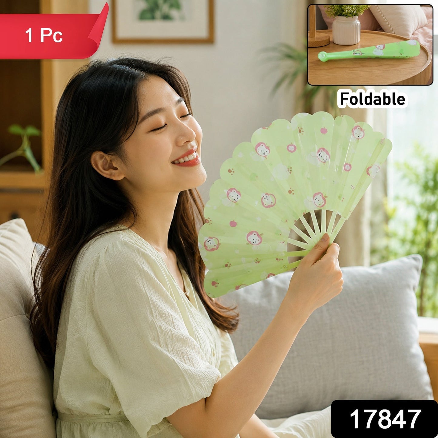 Foldable Handheld Fan 1 Pc Cute Printed Portable Manual Cooling Fan (1 Pc)