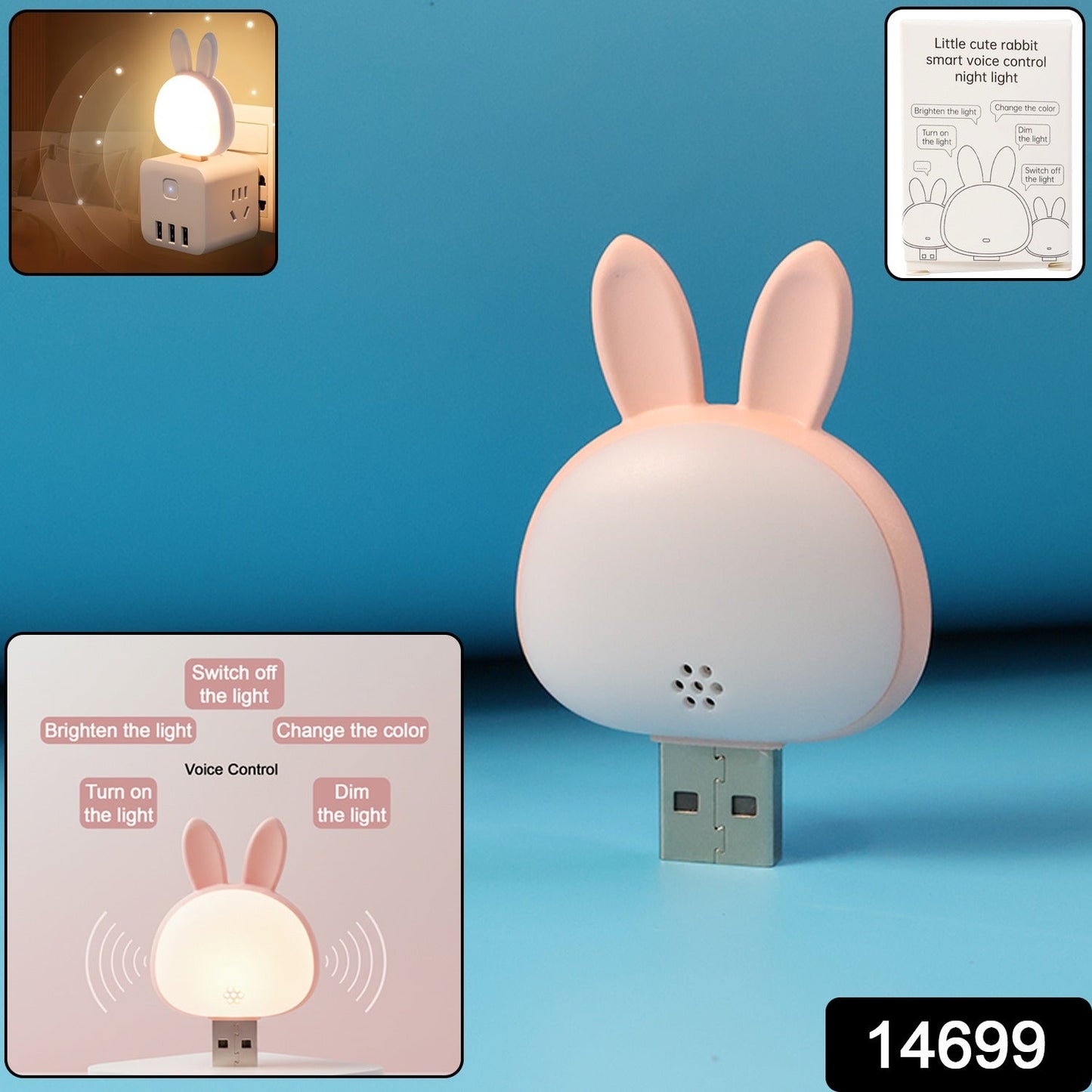 USB Rabbit Night Light – Voice-Activated Soft LED Glow