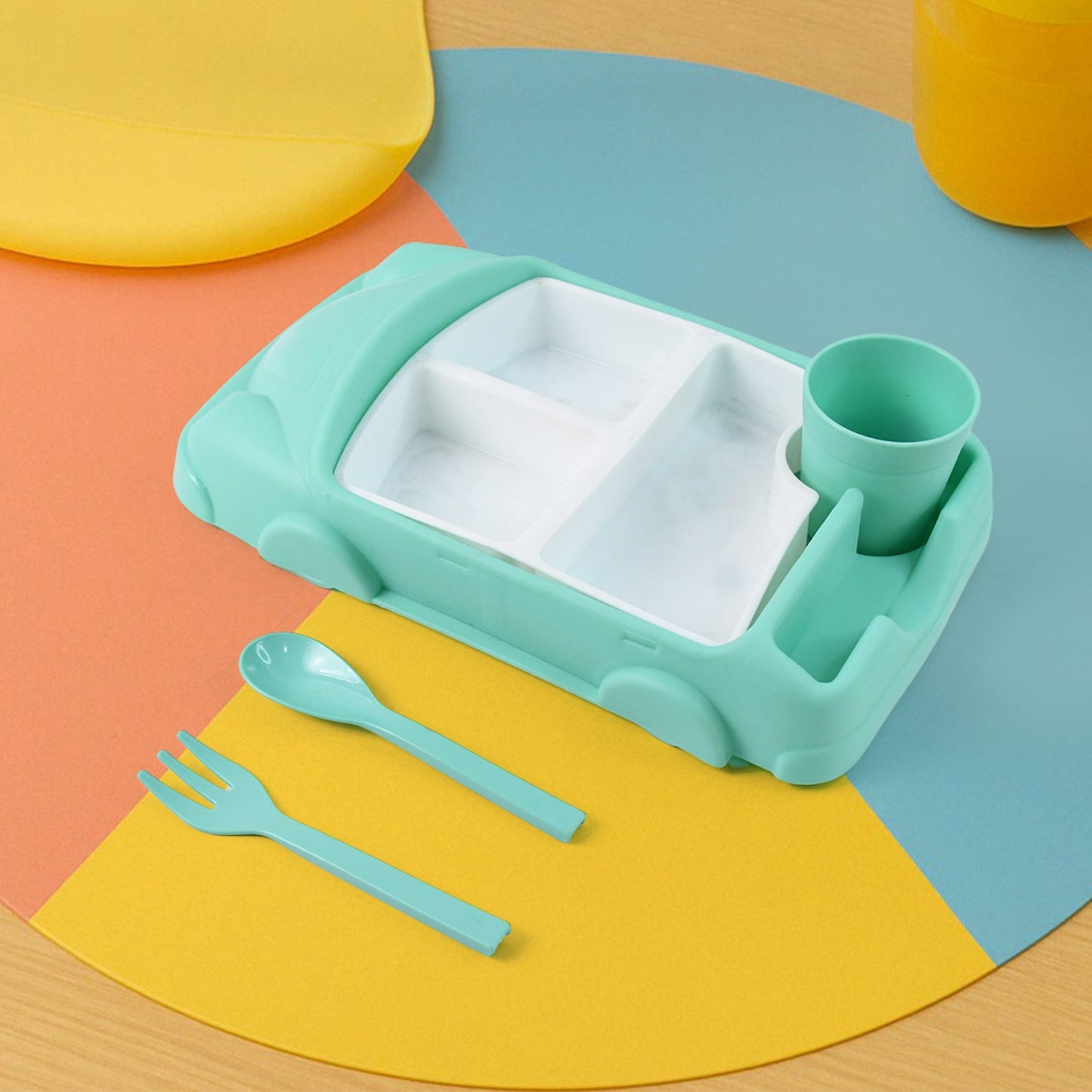 Kids Car Lunch Box Set – 4 Pcs Dinnerware & Suction Plate | Lunchie Bunchie