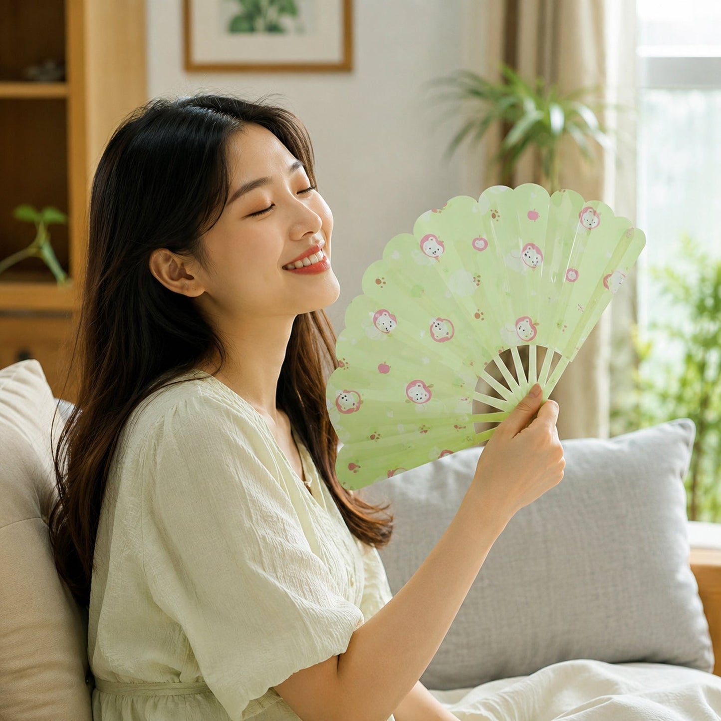 Foldable Handheld Fan 1 Pc Cute Printed Portable Manual Cooling Fan (1 Pc)