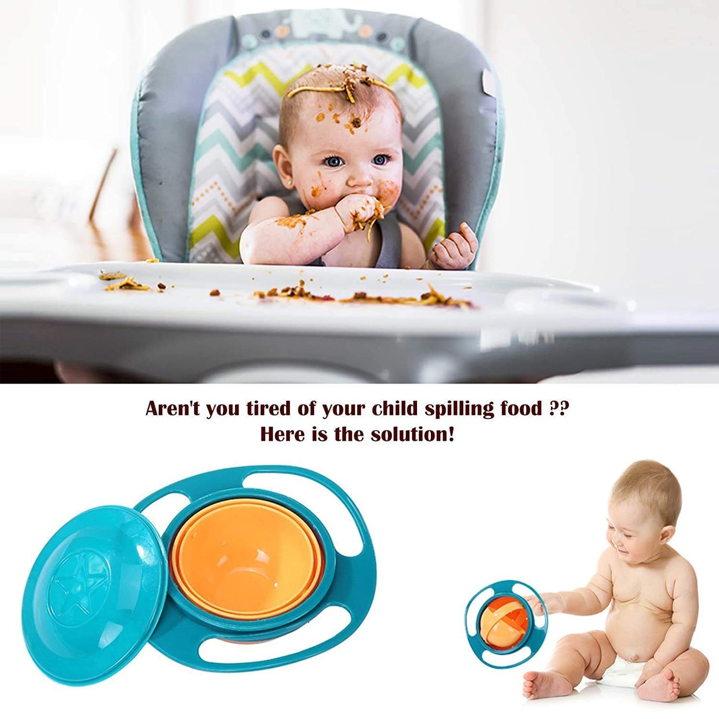 Rotating Baby Bowl – Spill-Proof & Easy Feeding | Mini Bubbles