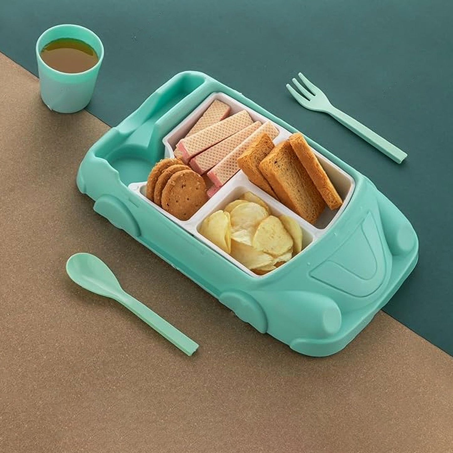 Kids Car Lunch Box Set – 4 Pcs Dinnerware & Suction Plate | Lunchie Bunchie