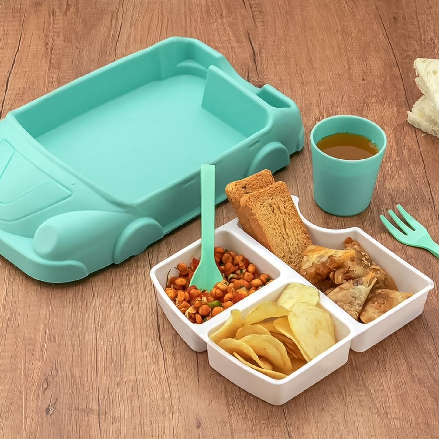 Kids Car Lunch Box Set – 4 Pcs Dinnerware & Suction Plate | Lunchie Bunchie