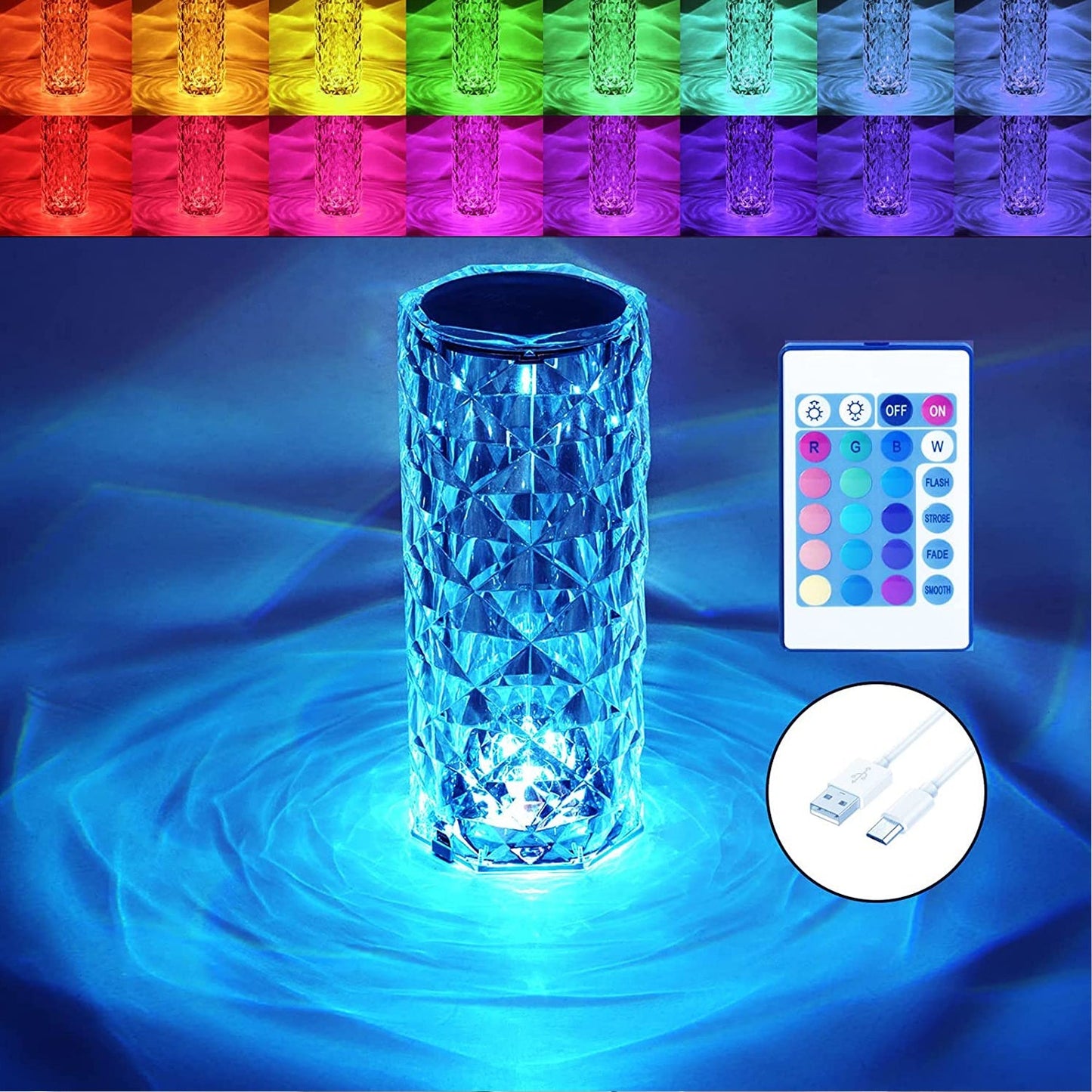 Crystal Touch Lamp – 16-Color Rose Diamond LED Table Light | Styleva