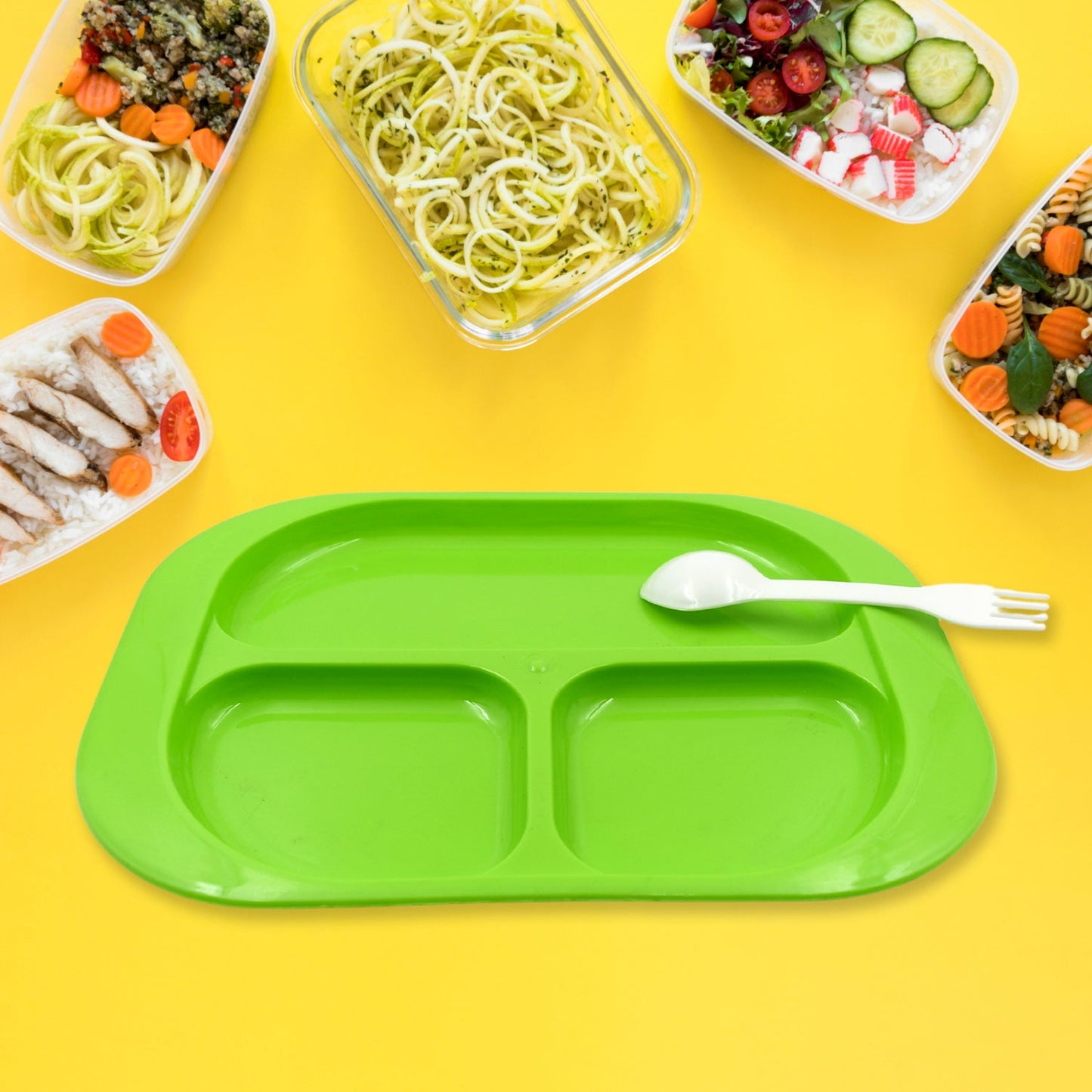 3-Compartment Food Plate – BPA-Free, Microwave Safe | FitFuzion