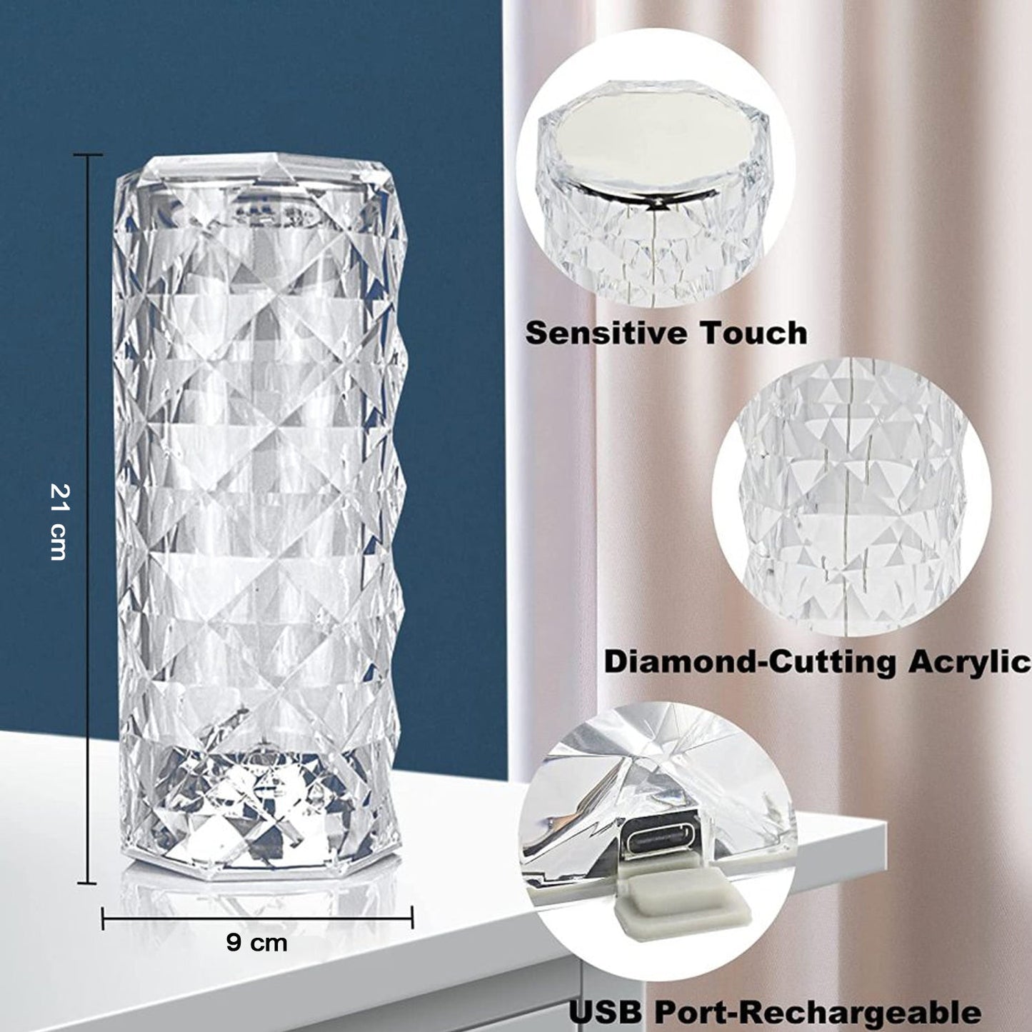 Crystal Touch Lamp – 16-Color Rose Diamond LED Table Light | Styleva