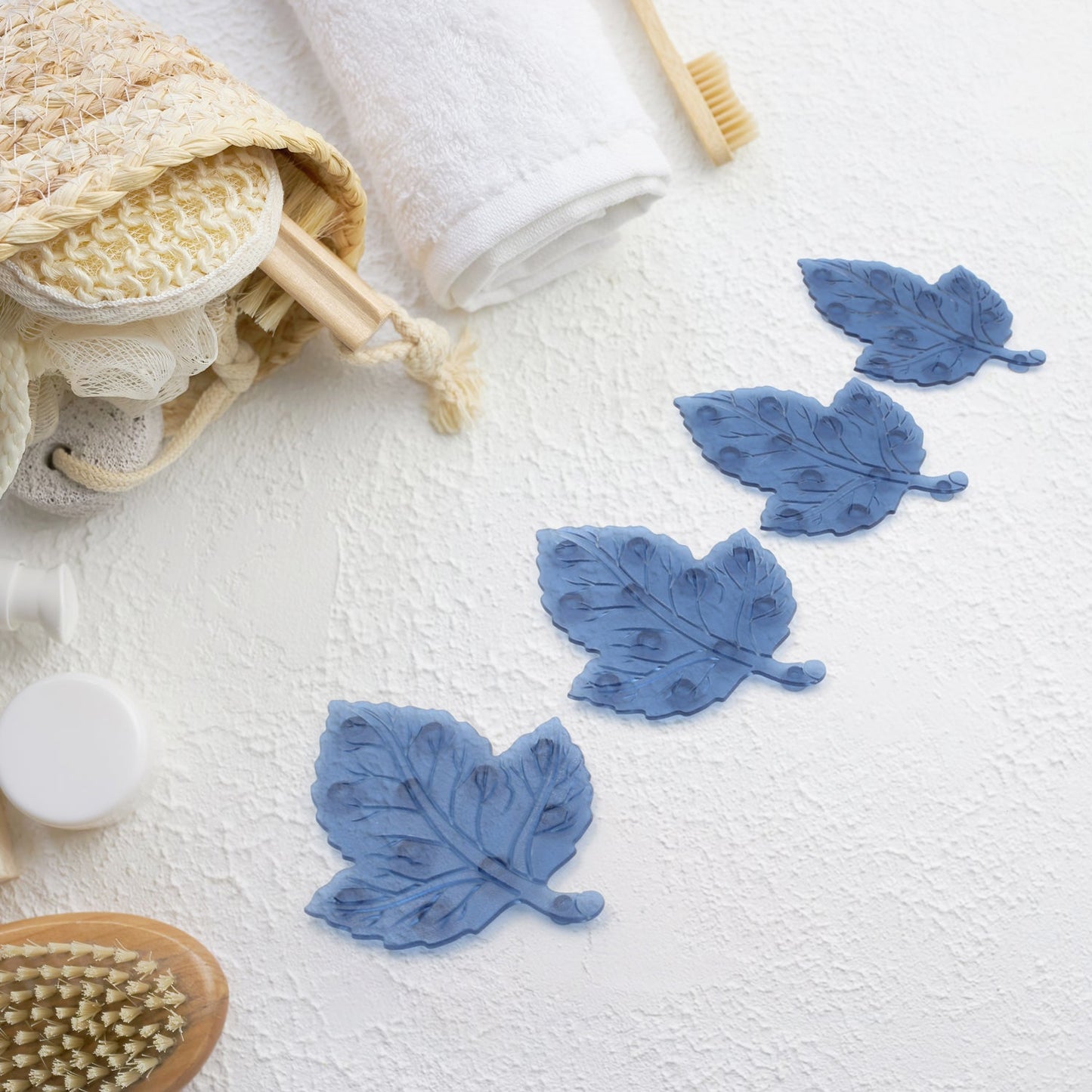 Baby Anti-Slip Bath Mat – Leaf Shaped PVC 4 Pc Set | CrystalWash