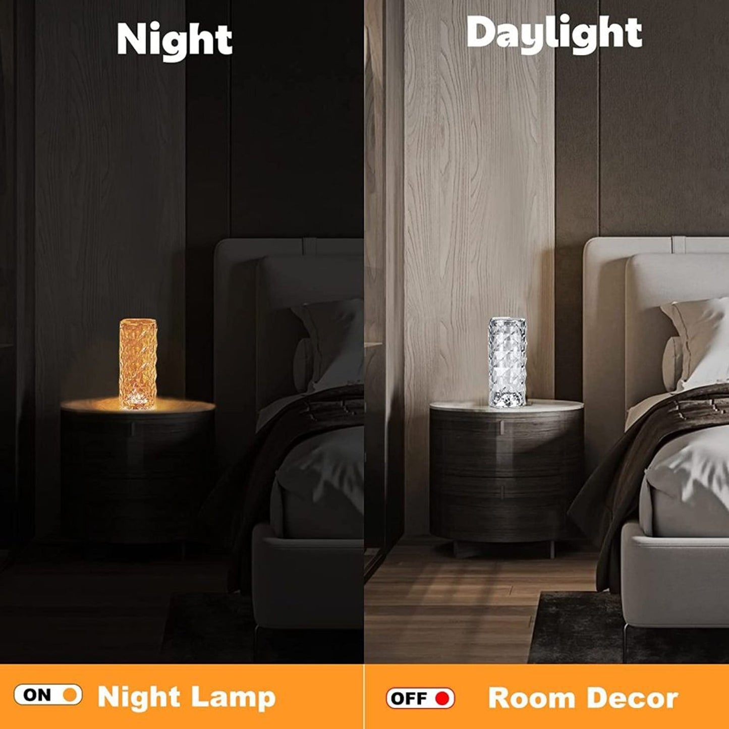 Crystal Touch Lamp – 16-Color Rose Diamond LED Table Light | Styleva