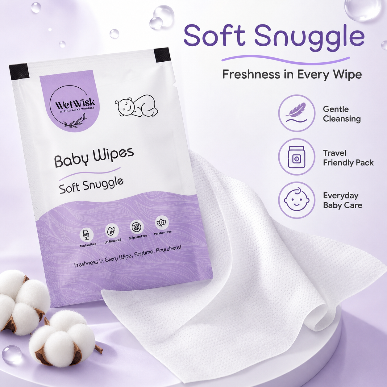 Baby Wet Wipes – Gentle, Hypoallergenic, Alcohol-Free for Babies