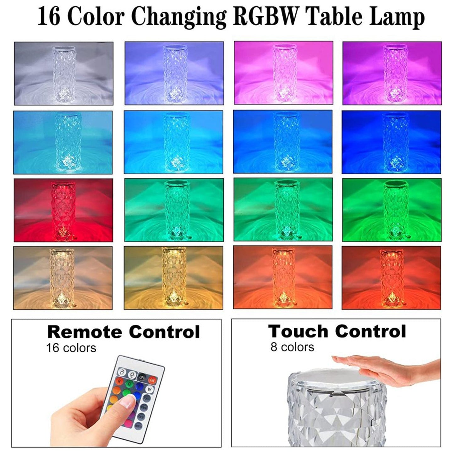 Crystal Touch Lamp – 16-Color Rose Diamond LED Table Light | Styleva