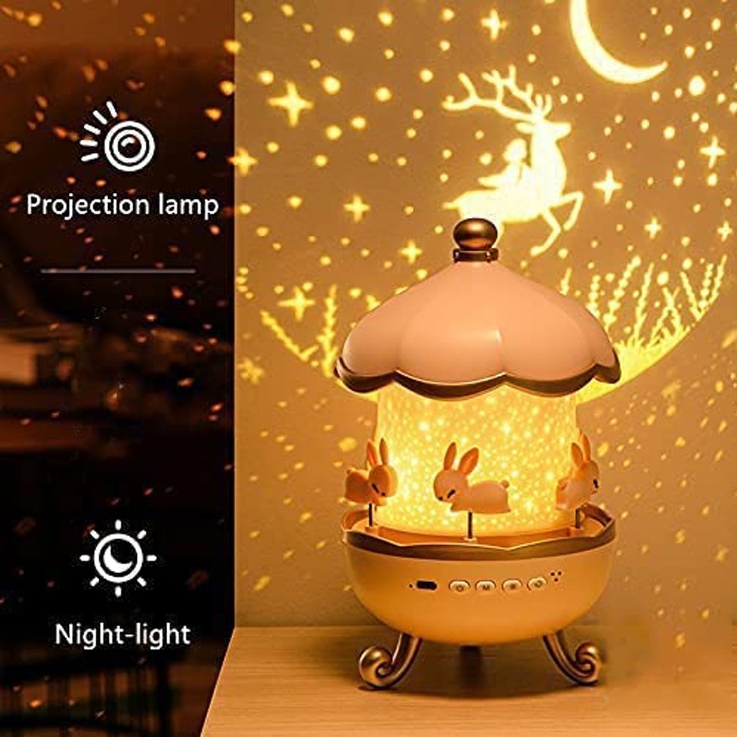 LED Rotating Night Light – Bunny Carousel with Starry Projection