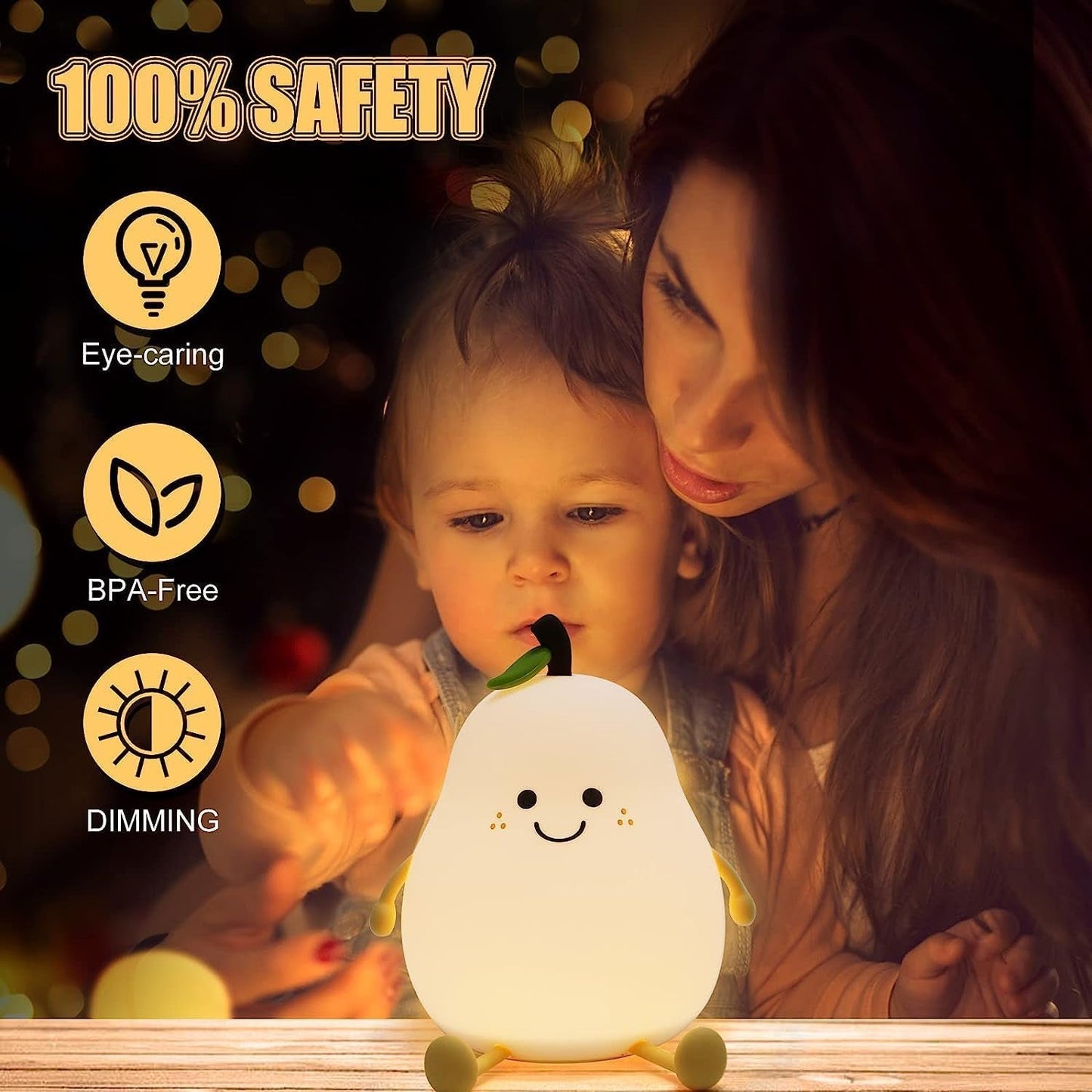 Pear Silicone Night Lamp – Multi-Color LED & Touch Control