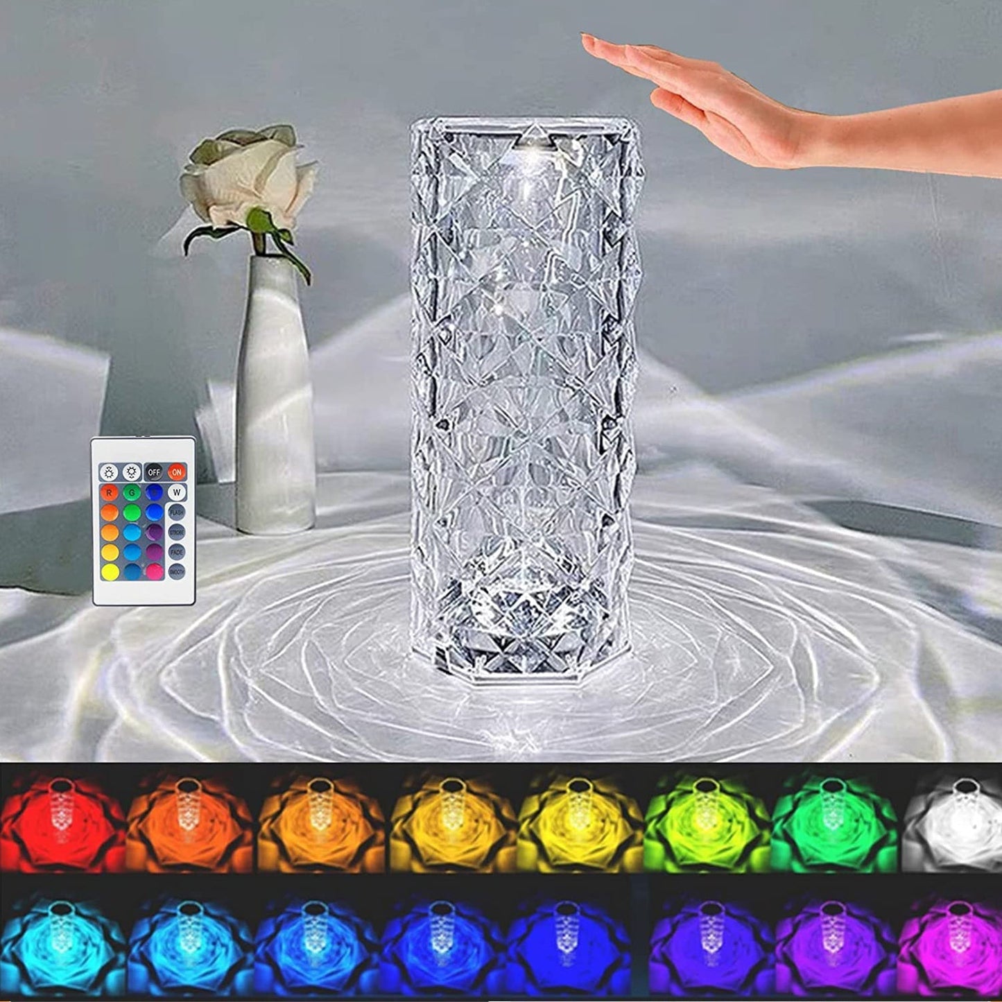 Crystal Touch Lamp – 16-Color Rose Diamond LED Table Light | Styleva
