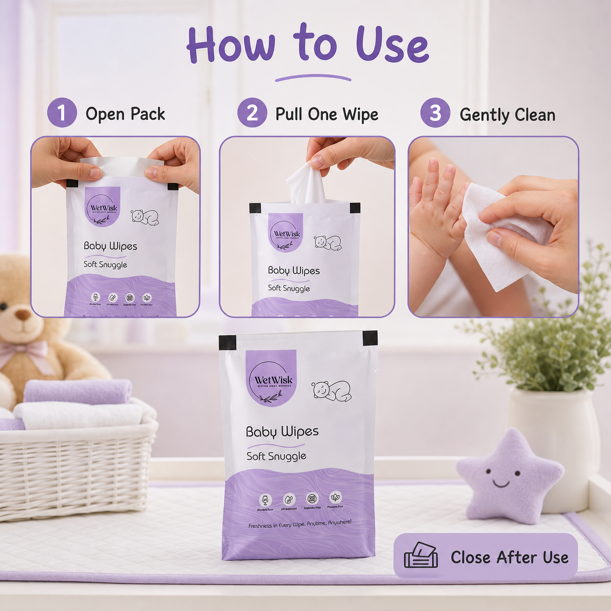 Baby Wet Wipes – Gentle, Hypoallergenic, Alcohol-Free for Babies