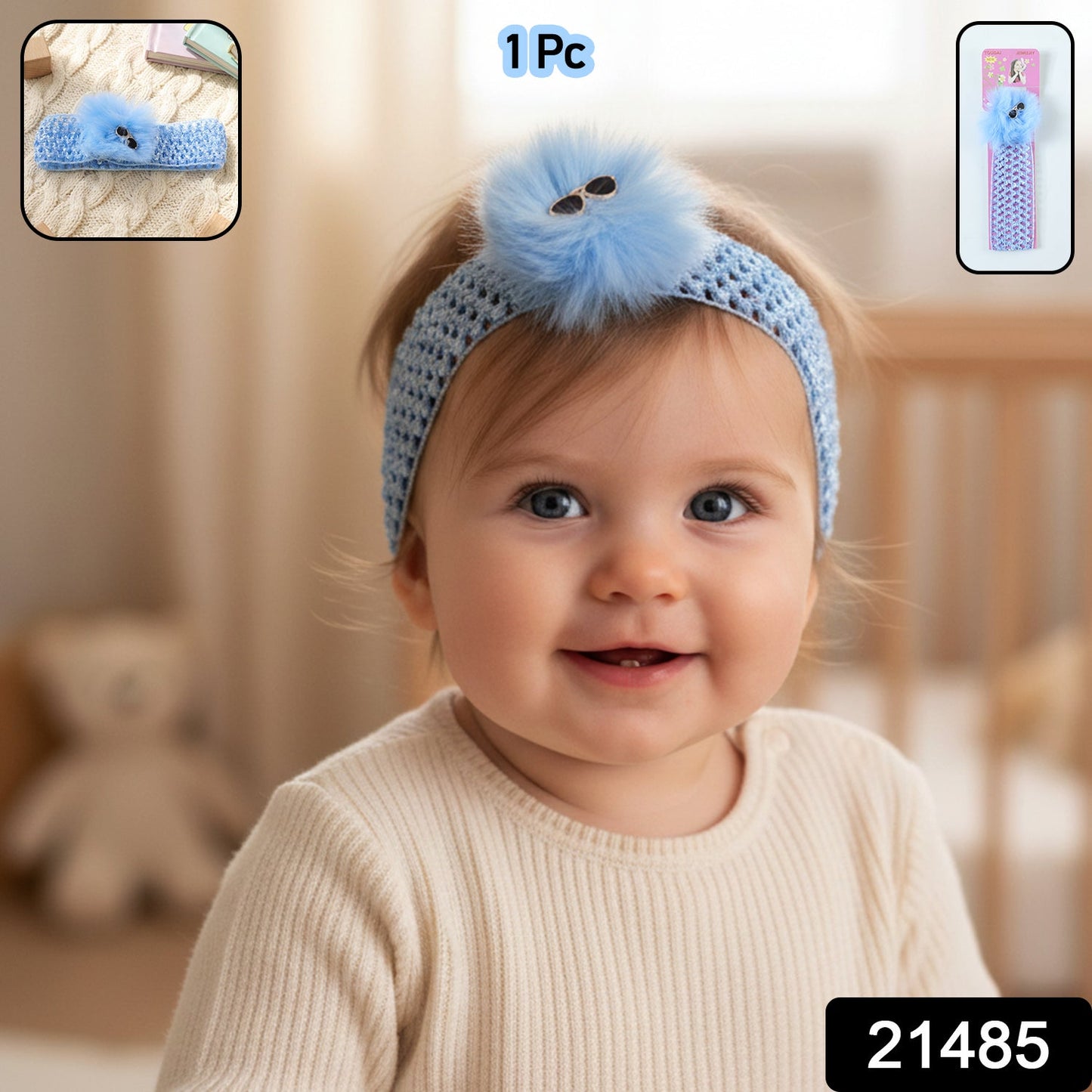 Baby Girls Hair Band – Soft Elastic with Pom Pom for Comfort