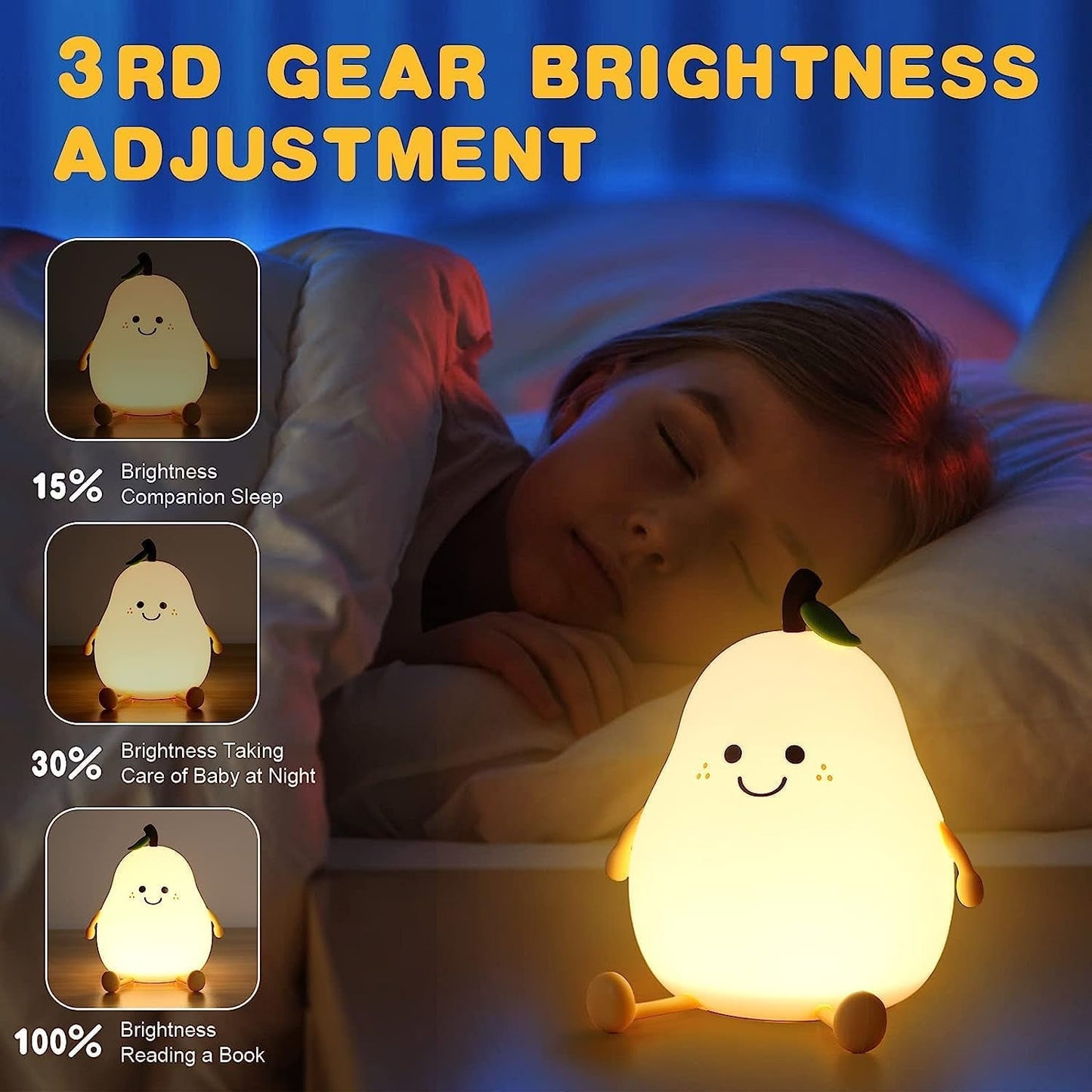 Pear Silicone Night Lamp – Multi-Color LED & Touch Control