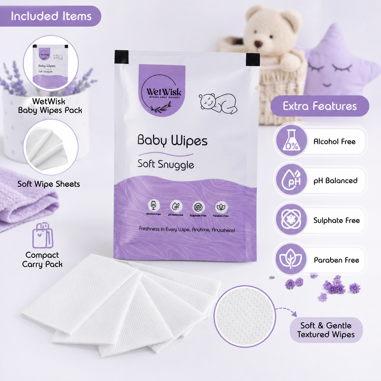 Baby Wet Wipes – Gentle, Hypoallergenic, Alcohol-Free for Babies