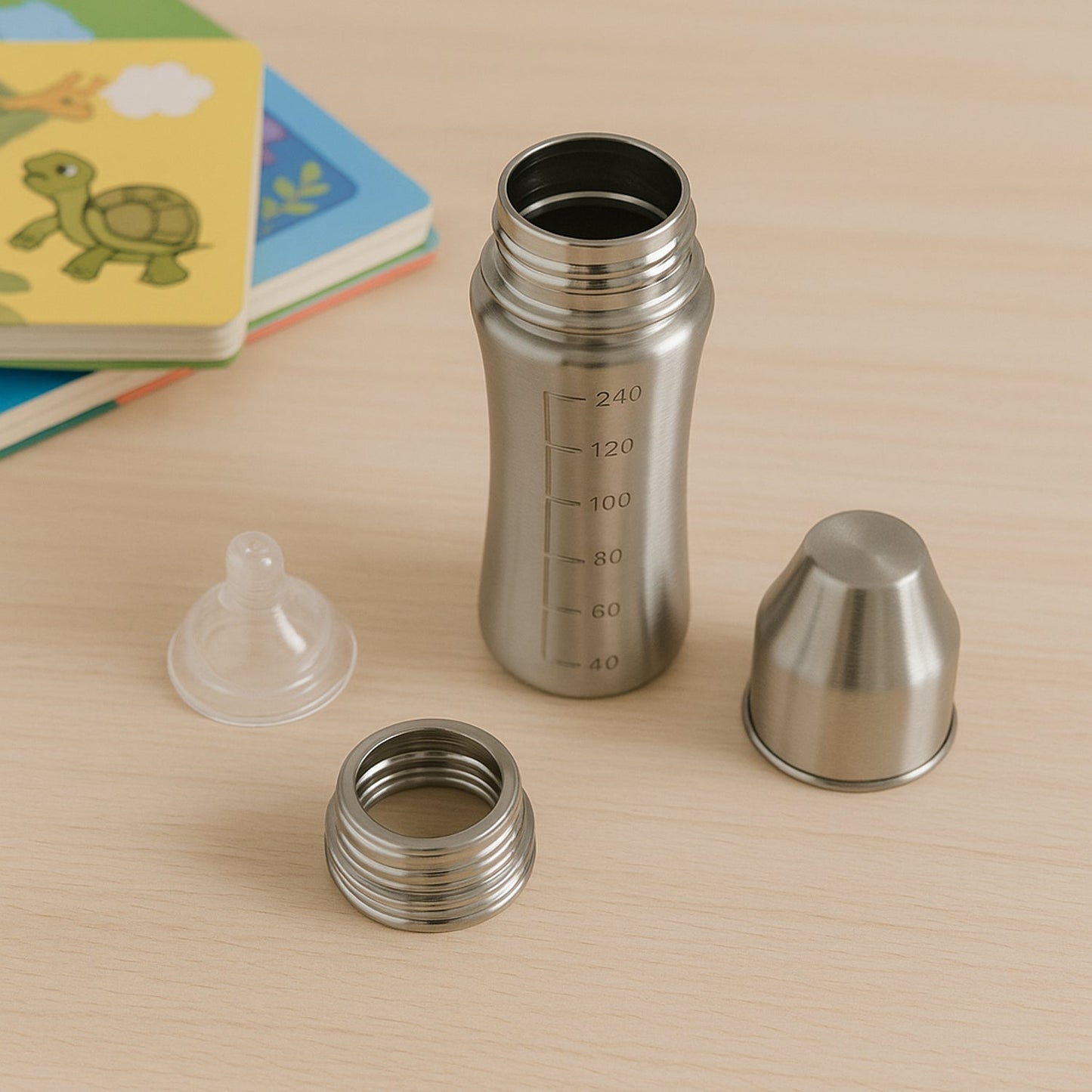 Ganesh Stainless Steel Baby Bottle – 250ml Anti-Colic Nipple