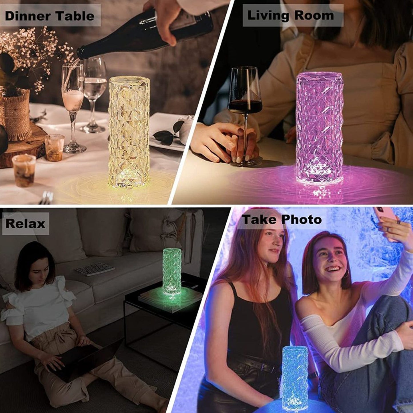 Crystal Touch Lamp – 16-Color Rose Diamond LED Table Light | Styleva