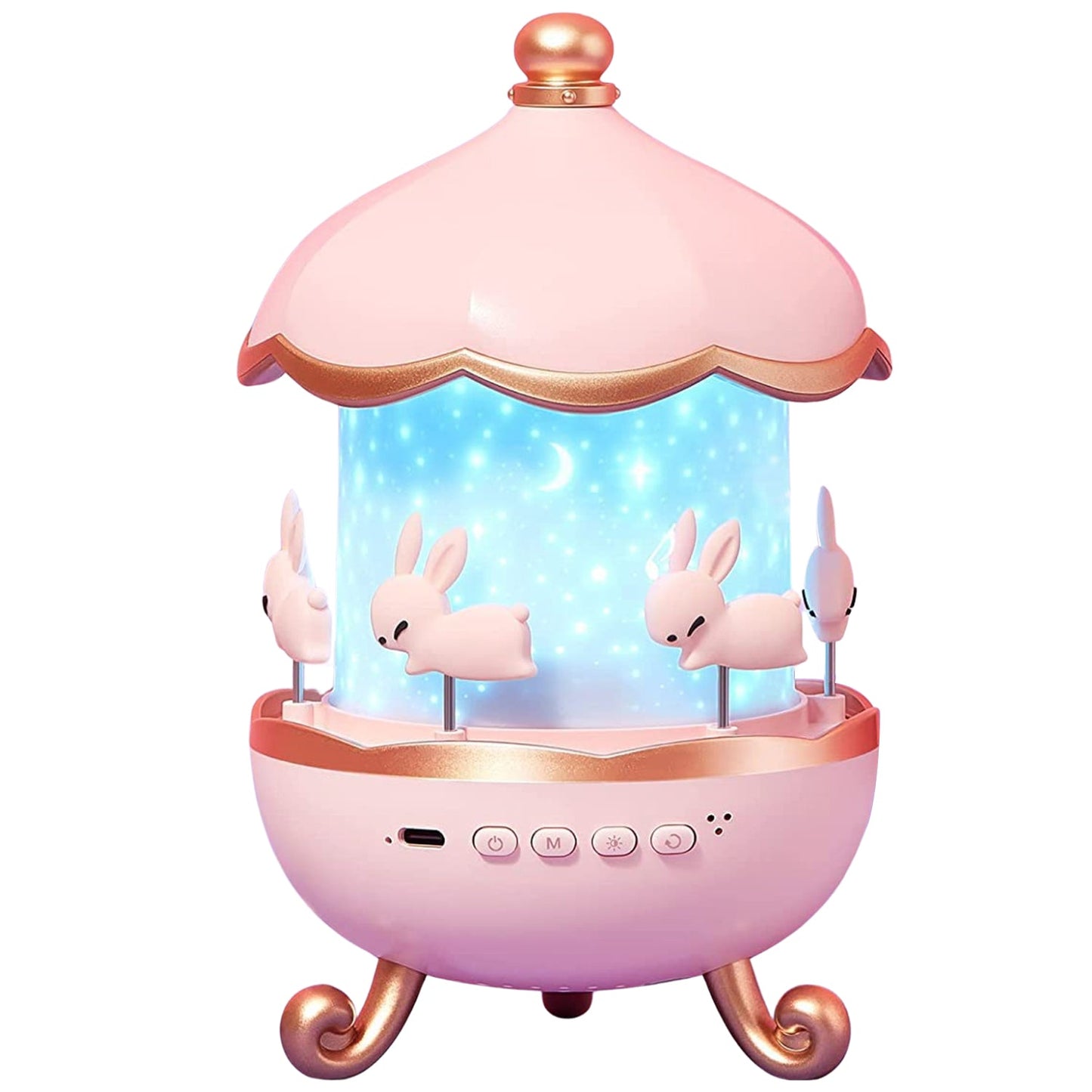 LED Rotating Night Light – Bunny Carousel with Starry Projection