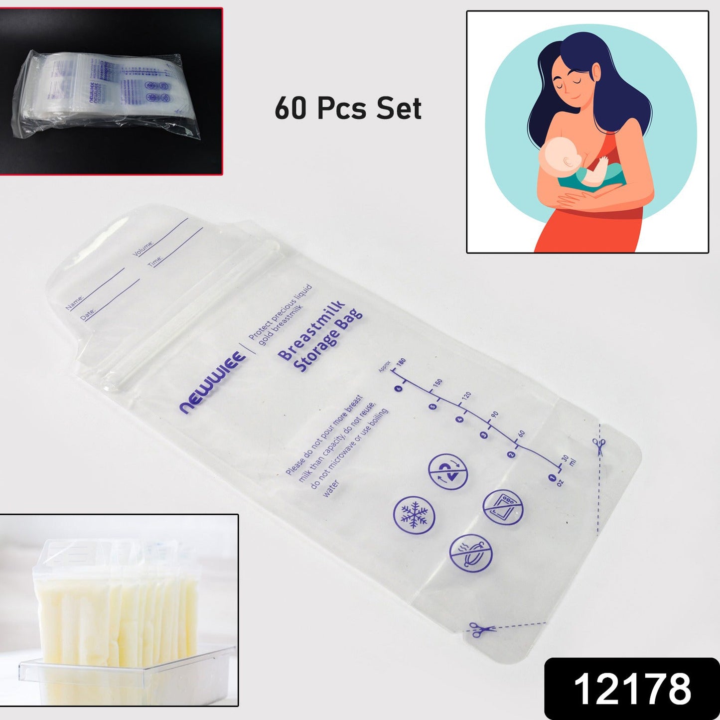 Breastmilk Storage Bags – Double Zipper Seal 60 Pcs | FERVENT