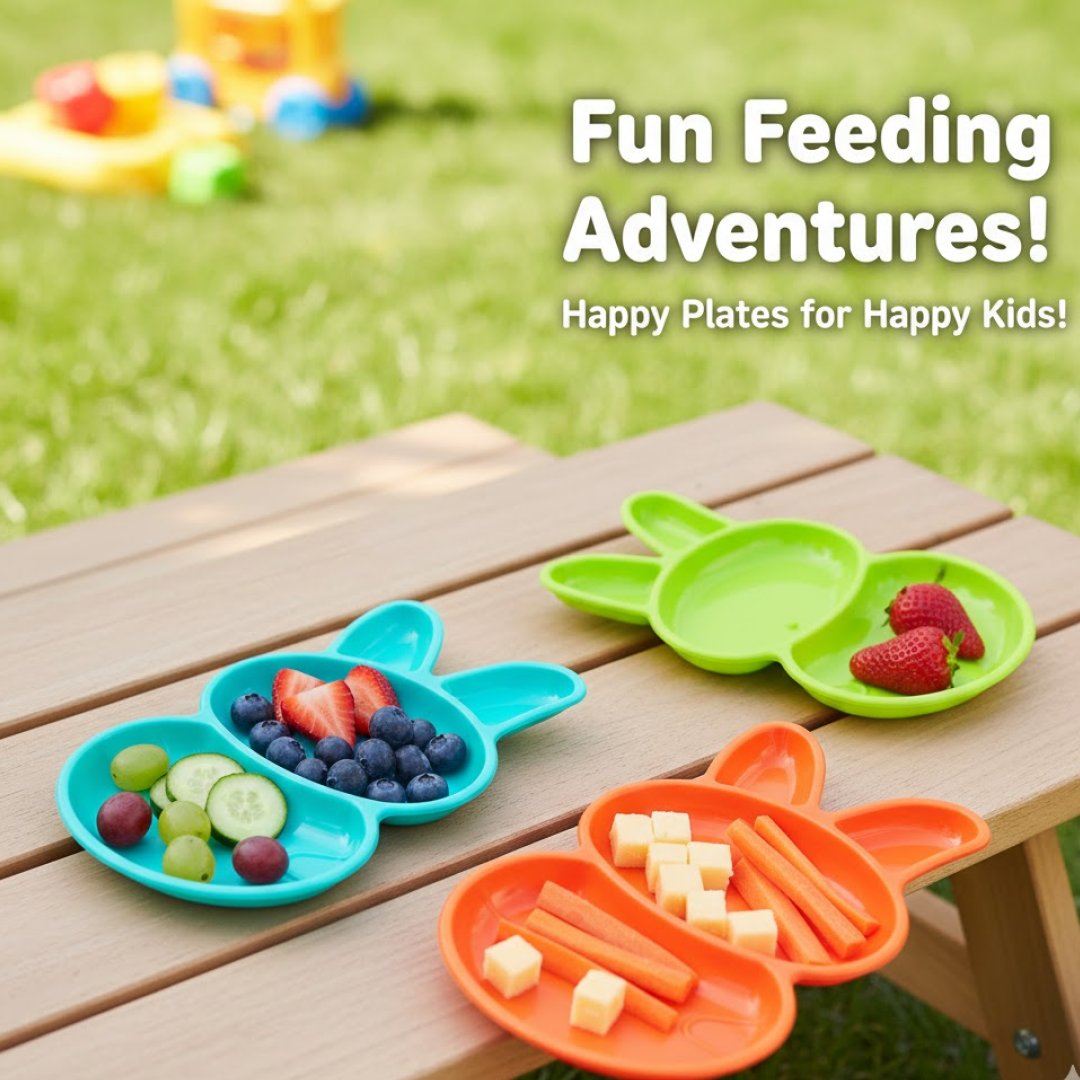 Kids' Rabbit Dish Set – Unbreakable Multicolor 6-Piece | TinyTrendy