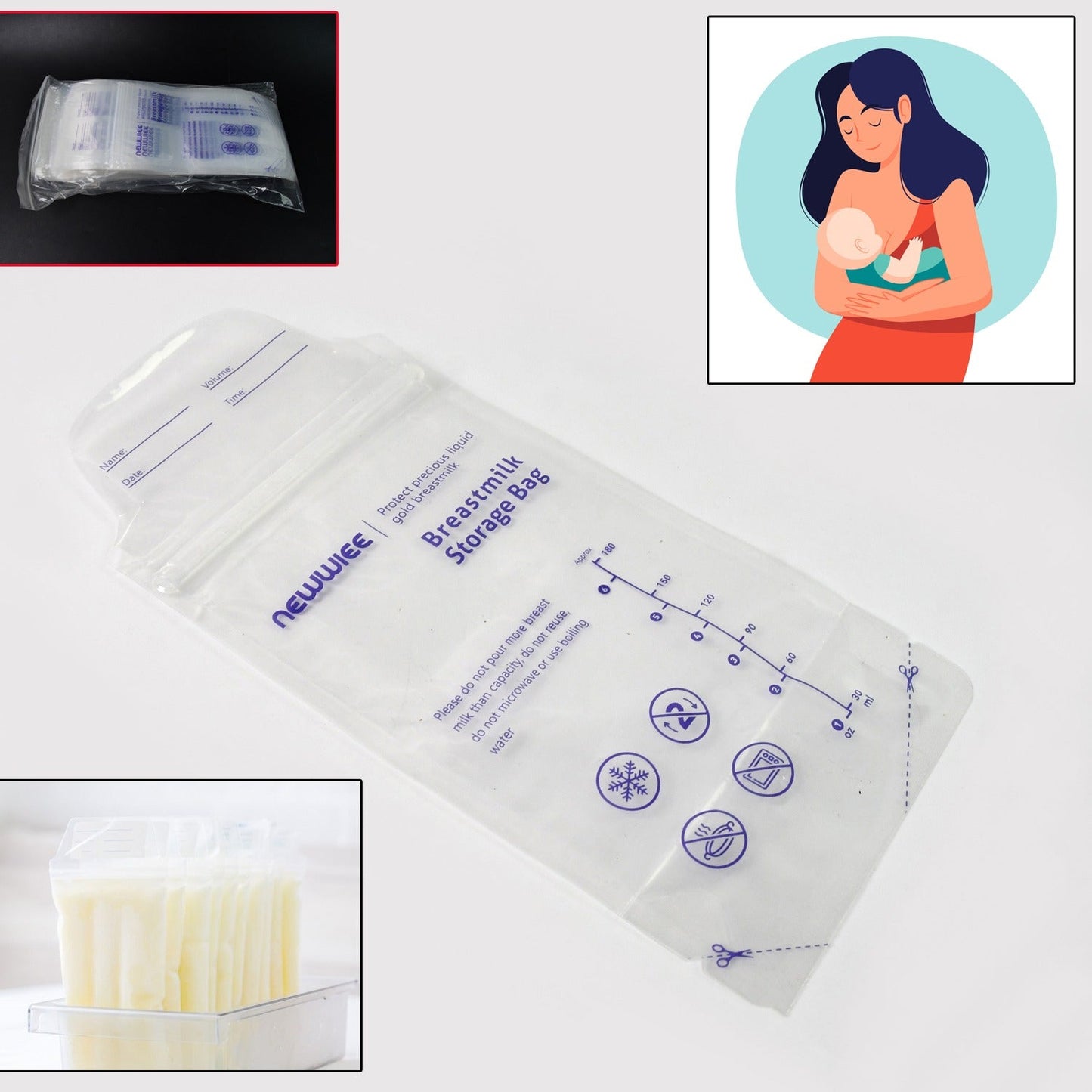 Breastmilk Storage Bags – Double Zipper Seal 60 Pcs | FERVENT