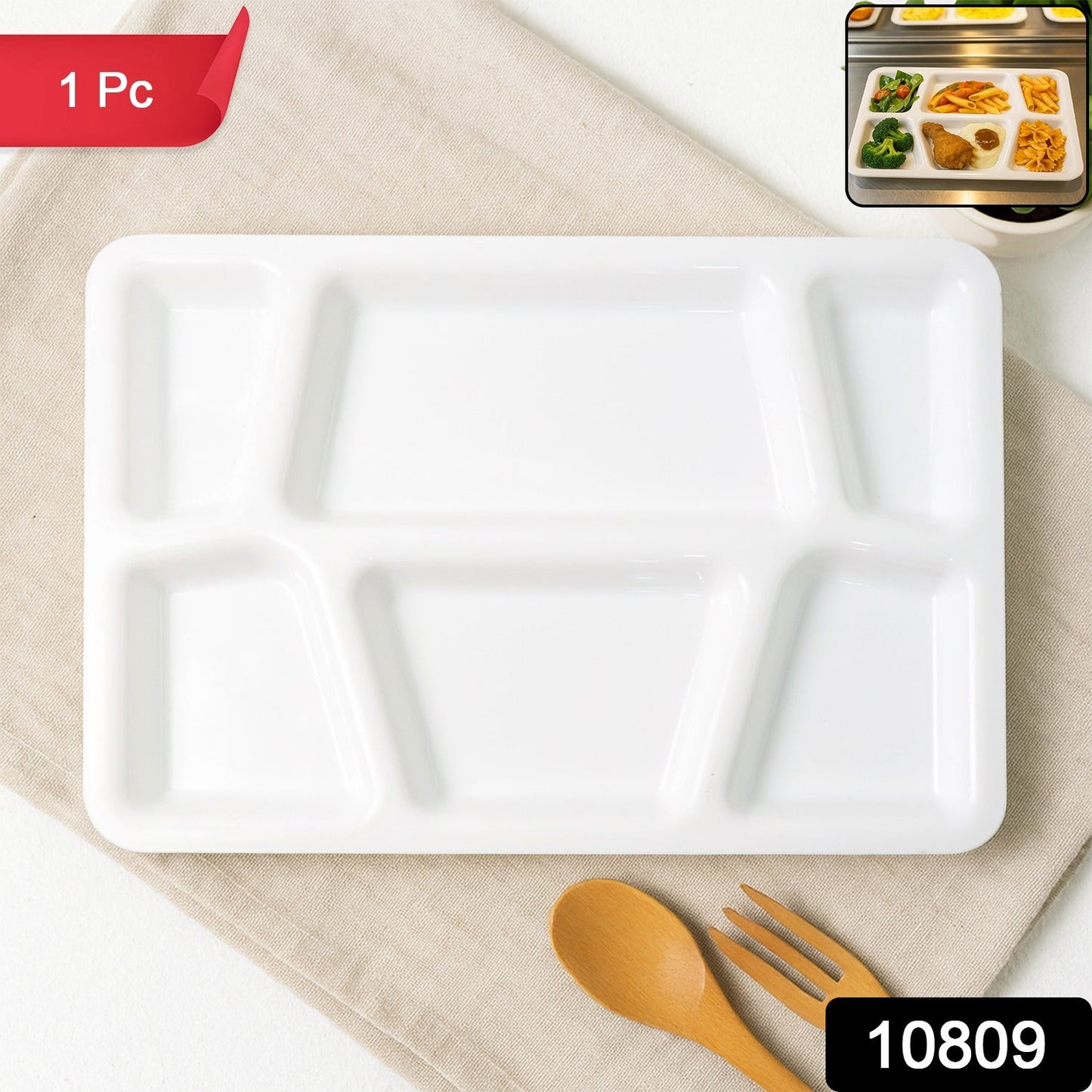 Plastic Multi-Compartment Meal Serving Tray – 6 Sections for Neat Portioning