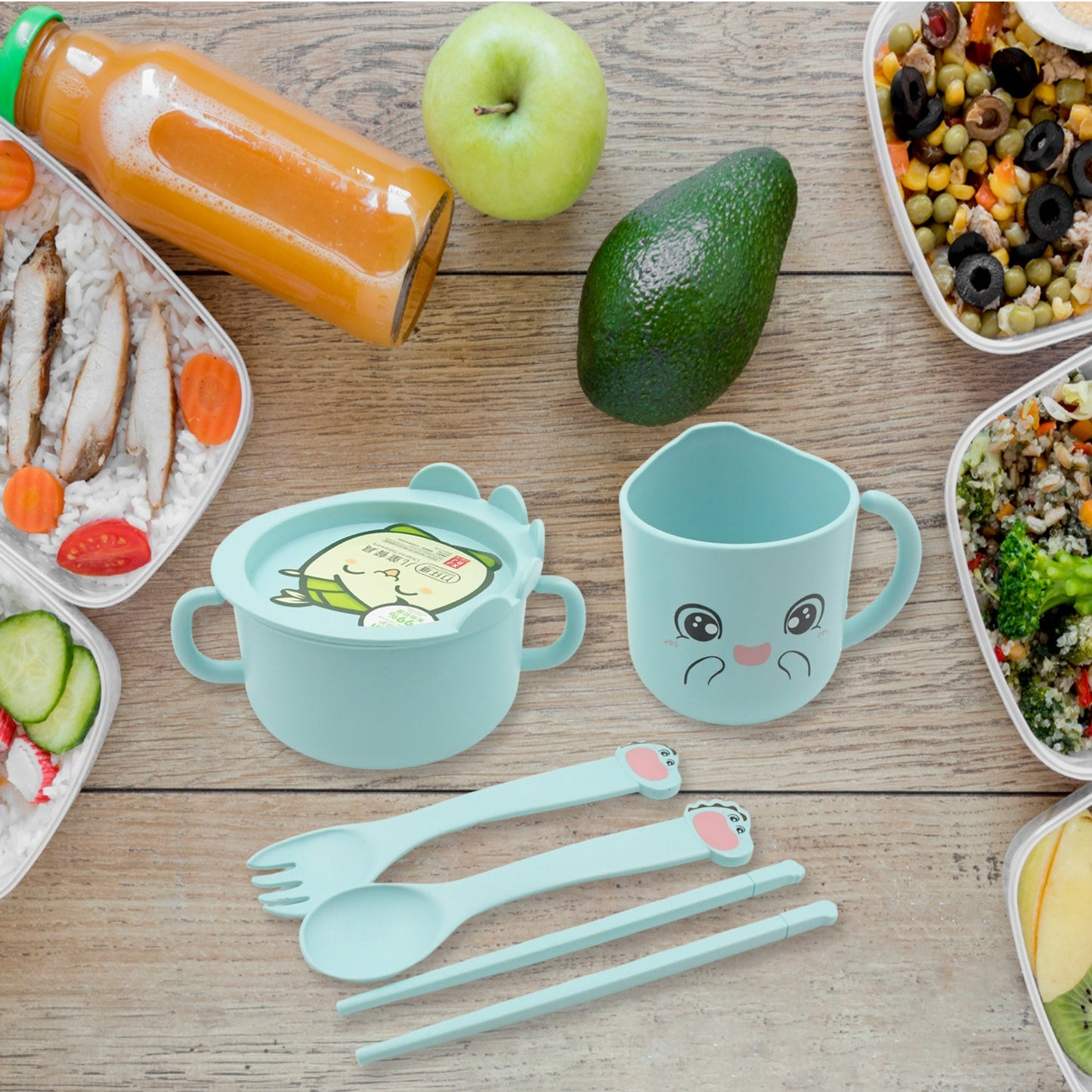 Baby Feeding Set – 7-Piece Bamboo Fibre Dinnerware | Baby Ladle