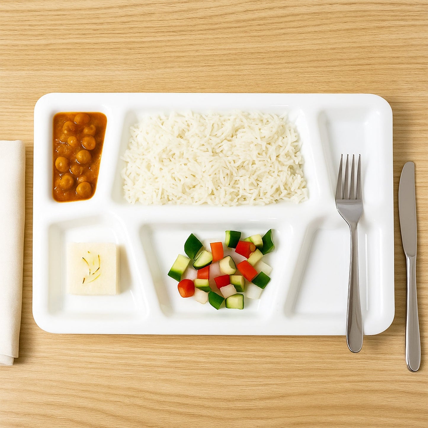Plastic Multi-Compartment Meal Serving Tray – 6 Sections for Neat Portioning