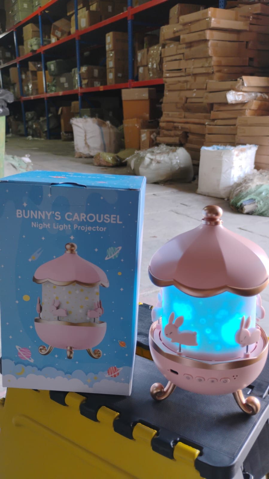 LED Rotating Night Light – Bunny Carousel with Starry Projection