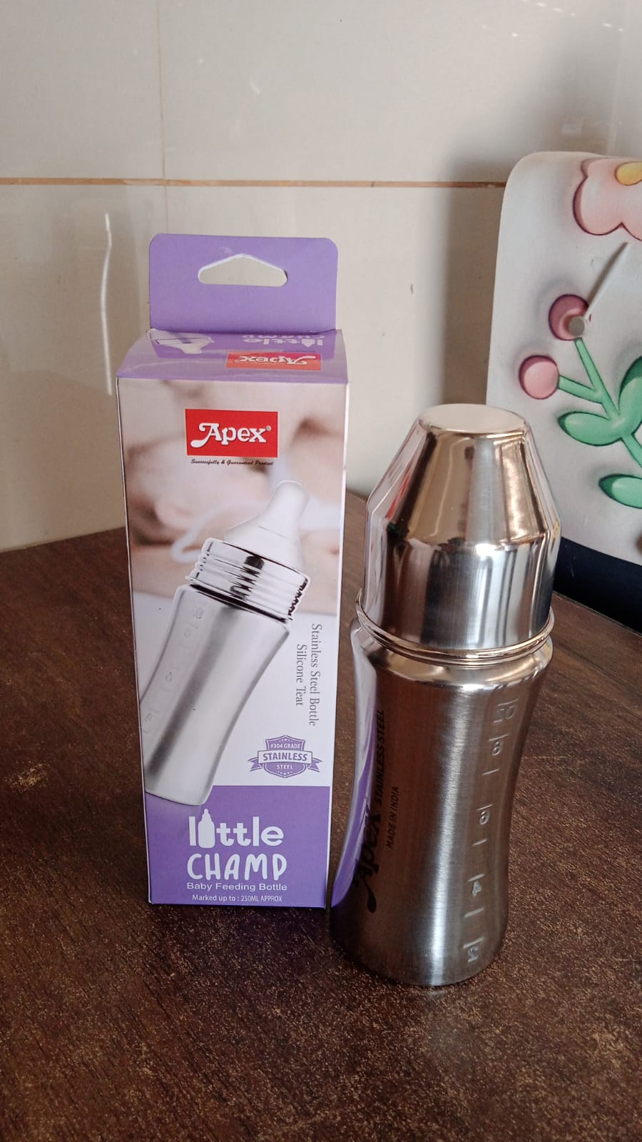 Stainless Steel Baby Feeding Bottle – 250ml Durable & Anti-Colic