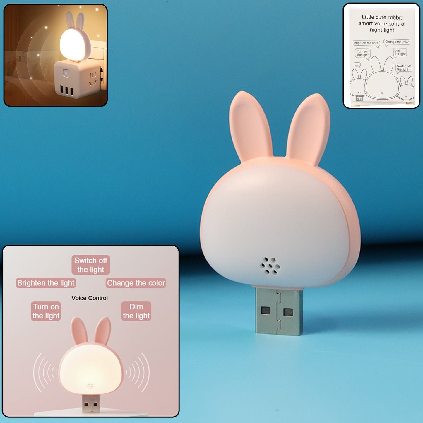 USB Rabbit Night Light – Voice-Activated Soft LED Glow