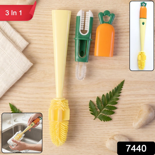 3 in 1 Bottle Cleaning Brush – Gentle & Reusable with Silicone Head
