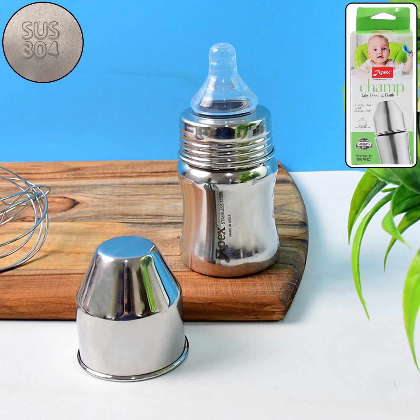 Stainless Steel Baby Feeding Bottle – Safe & Leak-Proof 125 ML