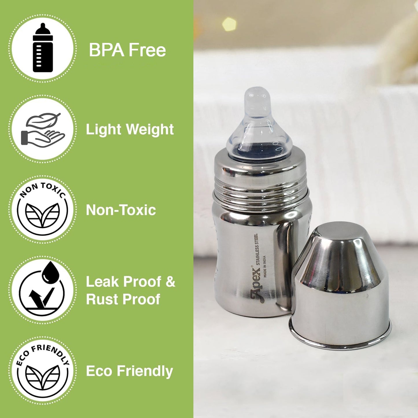 Stainless Steel Baby Feeding Bottle – Safe & Leak-Proof 125 ML