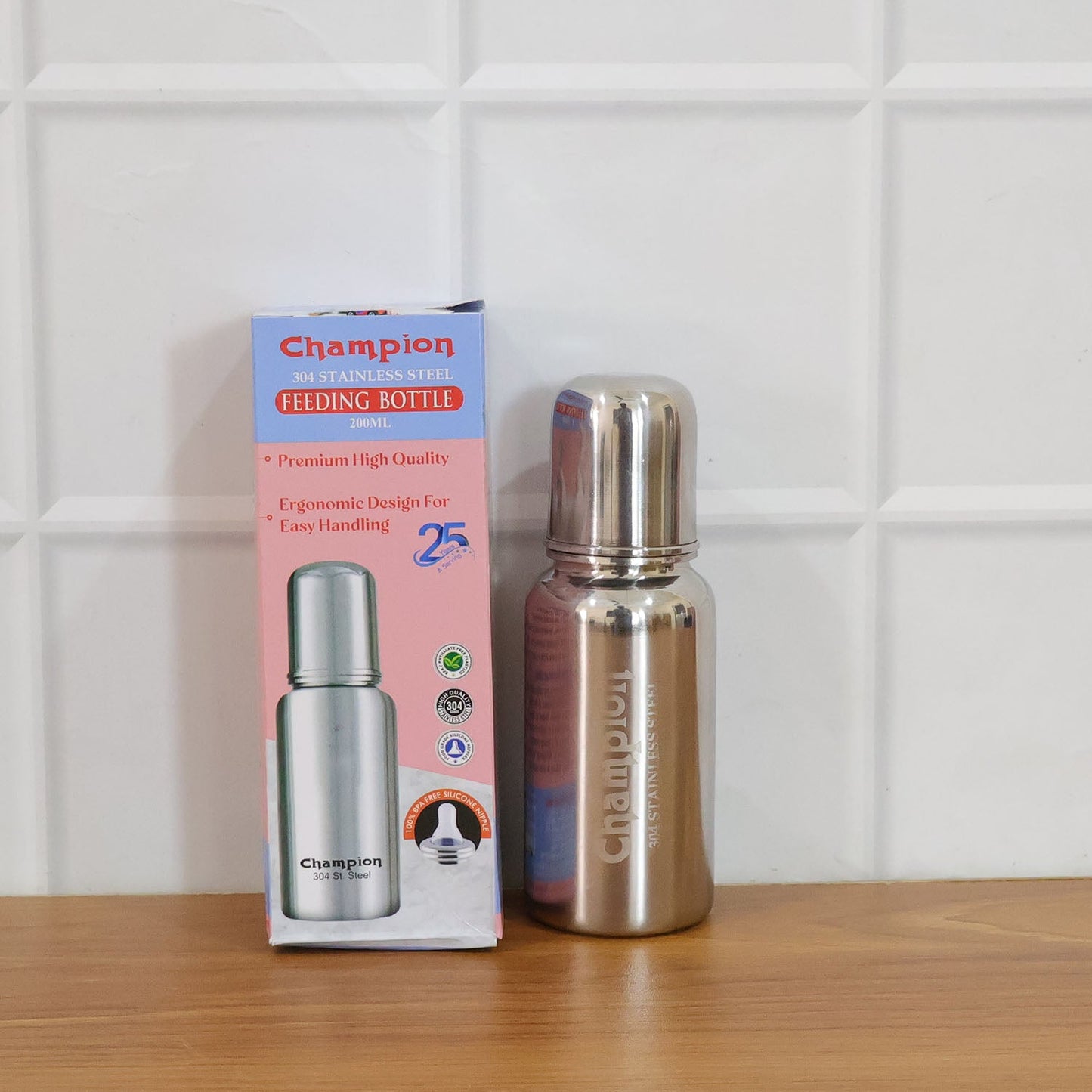 Stainless Steel Baby Feeding Bottle 200ml – Leakproof & Durable