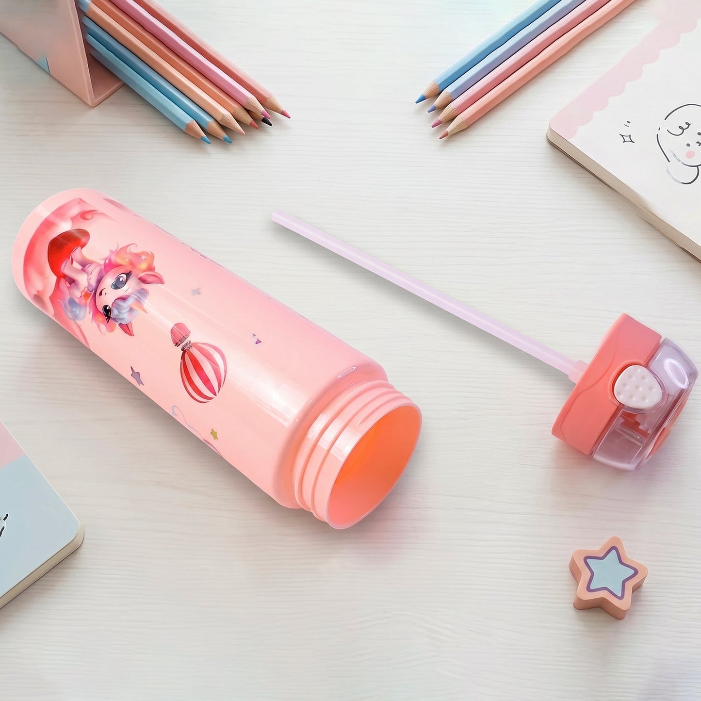 Kids Water Bottle – Fun Design with Flip Straw Lid for Easy Drinking