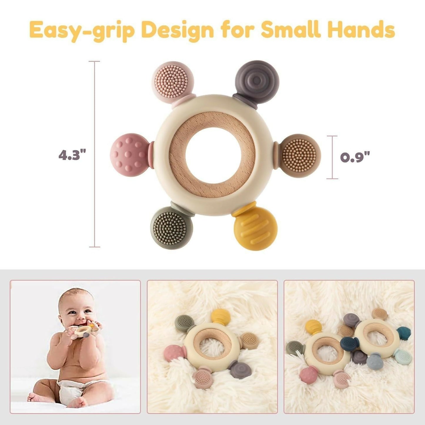 Baby Hand Teether – Multi-Color Gum Relief & Sensory Stimulator