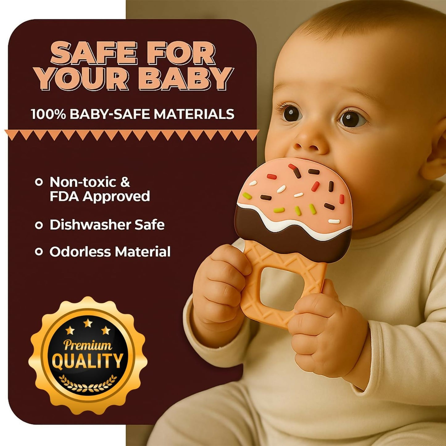 Silicone Baby Teether – Ice Cream Shape for Soothing Gums