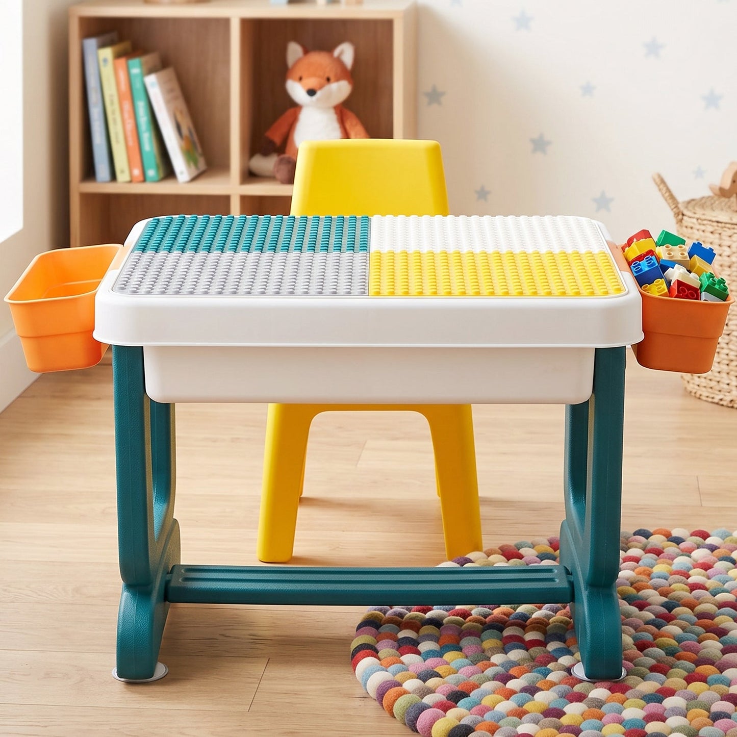 Kids Building Block Activity Table and Chair Set with Storage Bins, STUDY TABLE (2 Pc Set)