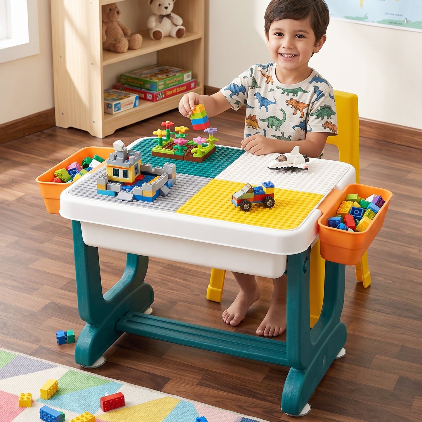 Kids Building Block Activity Table and Chair Set with Storage Bins, STUDY TABLE (2 Pc Set)