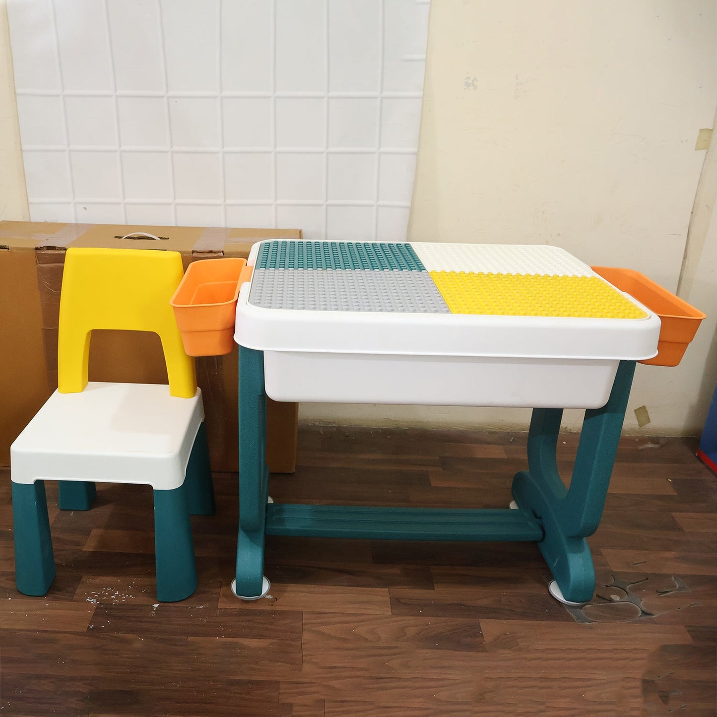 Kids Building Block Activity Table and Chair Set with Storage Bins, STUDY TABLE (2 Pc Set)
