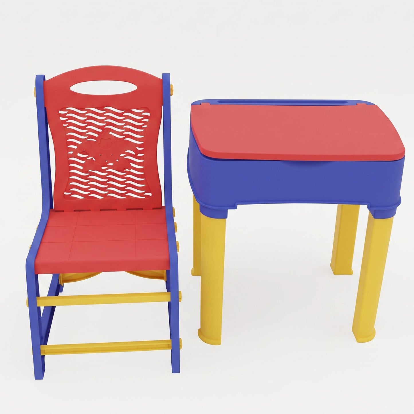 2 in 1 Plastic Kids Study Table and Chair Set with Learning Board (2 Pc Set)
